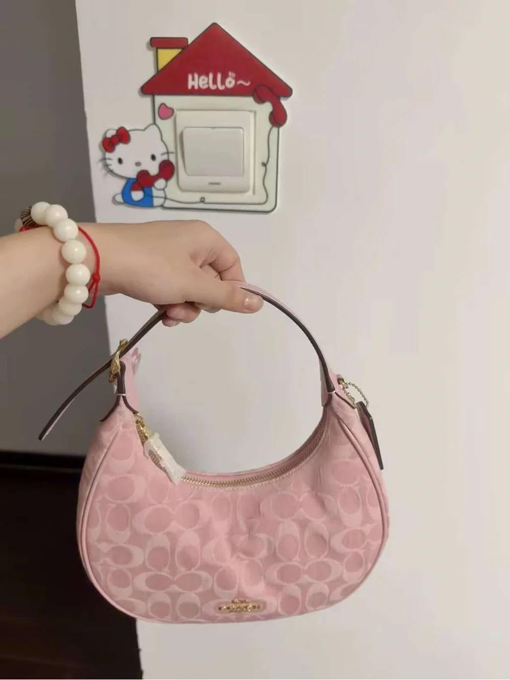 Coach Blush Pink Signature Jacquard Hobo